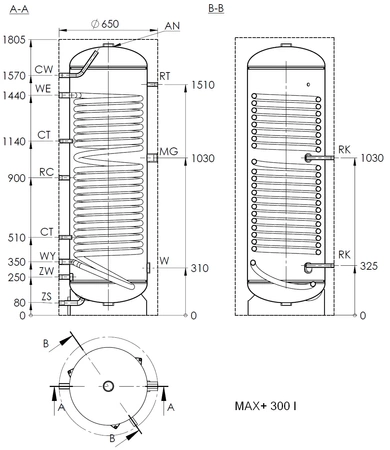 Elektromet teplovodní výměník typ WGJ-S MAX+ 300l bílý pro tepelná čerpadla 052-30-201/MAX+