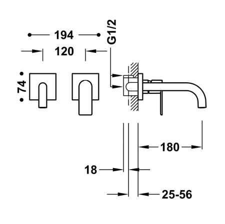 Tres Loft umyvadlová baterie výtok pod omítku 180mm 20030001