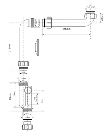 McAlpine umyvadlový polosifon na stěnu HC13SPS-X32PF