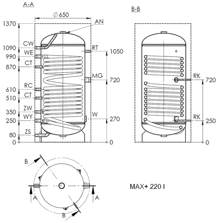 Elektromet teplovodní výměník typ WGJ-S MAX+ 220l bílý pro tepelná čerpadla 052-22-201/MAX+