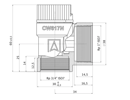 RBB pojistný ventil MS 3/4"x1" 1,5bar R301302015