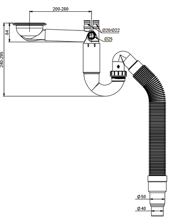 Jednodřezový sifon Prevex s 3,5" přepadem a odtokovou trubkou PL1-D9CF5-01PL