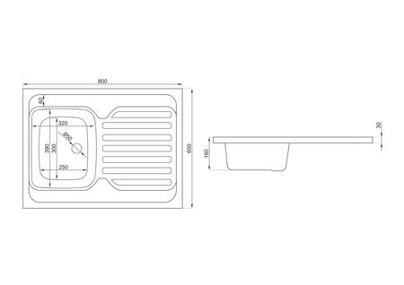 Polimat akrylátový dřez ZJ-60, 1-miska, 80x60cm, s odkapávačem 1009