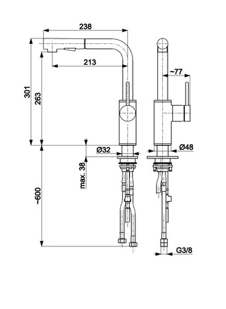 KFA Armatura Duero Basic Inox dřezová baterie s výsuvným výtokem kartáčovaná ocel 6623-110-22