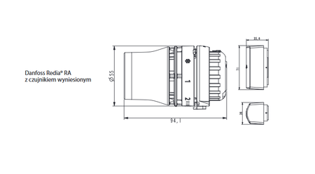Termostatická hlavice Danfoss Redia RA Click se zabudovaným senzorem 015G3398