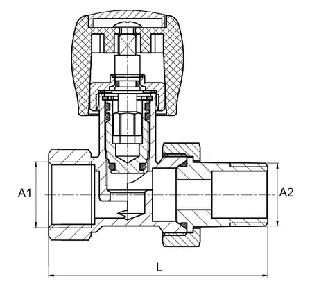 Diamantový přímý radiátorový ventil, poniklovaný 1/2"x1/2" ART.64-1/2.P
