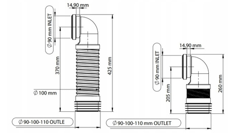Harmonikové koleno 90/110 pro rám pod omítku