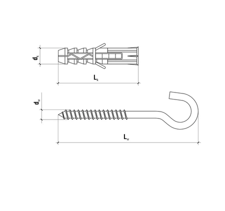 Šroubová rozšiřující zástrčka s poloplným háčkem 12x60mm 100 kusů WX-12