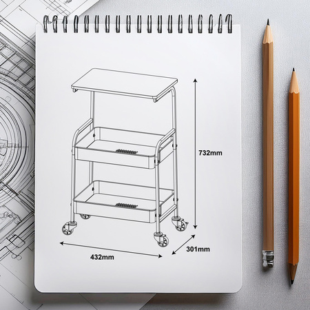 AWD Vnitřní koupelnová polička na kolečkách černá/dřevo AWD02041823
