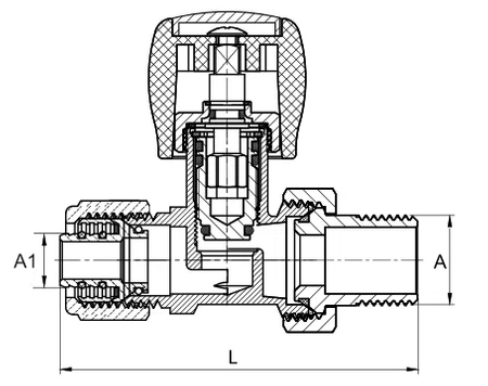Diamantový radiátorový ventil přímý PEX 1/2" ART-24-PEX-1/2X16
