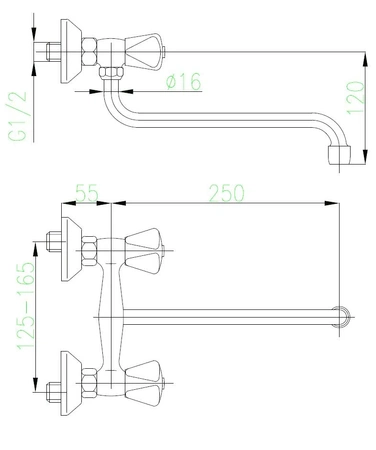 KFA Fittings Standardní dřezová baterie, nástěnná, dlouhý výtok, chrom 300-610-00
