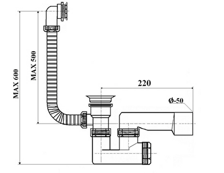 Karlak nadstropní vanový sifon s plastovým sítkem, bílý KARL-700063