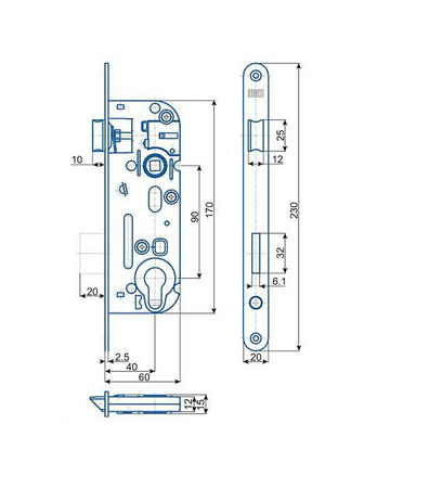 Hobes zadlabací zámek 90/40 s cylindrickou vložkou