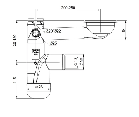 Prevex dřezový sifon na jednu láhev s přepadem 3,5" FL1-D9CR4-01PL