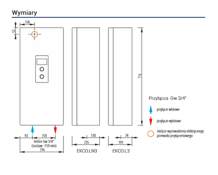 Elektrický kotel Kospel s oběhovým čerpadlem a expanzní nádobou EKCO.LN3-12/16/20/24