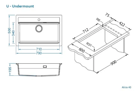 Alveus Atrox Granital 40 dřez, černý, 1miska se sifonem 1140447