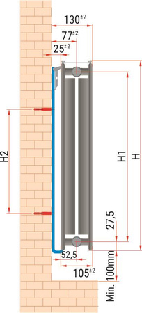 Diamantový ocelový radiátor V22 panel 400x1200mm se spodním přívodem V-22-400x1200