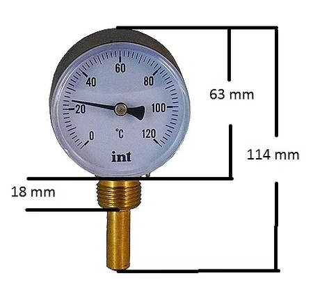Kulatý radiální číselníkový teploměr TBR 63 vertikální 1/2" 5125