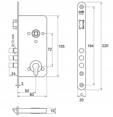 Lobový zámek zadlabacího čepu 72/50 ZT75B