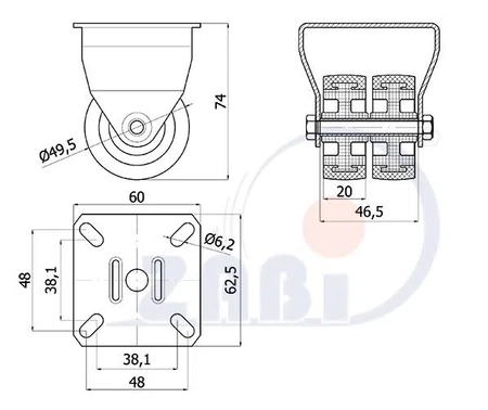 Zabi dvojkolí pevné gumové kolečko 50mm M53T2