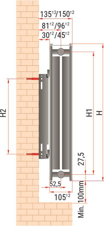 Diamantový ocelový deskový radiátor 600x1100mm s bočním napájením a závěsem 22-600x1100