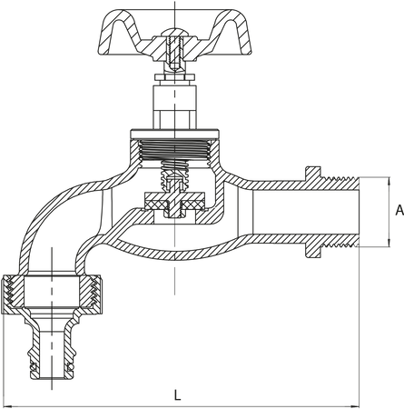 Diamantový uzavírací ventil 1/2" pozinkovaná litina s hadicovou spojkou ART.2700-15