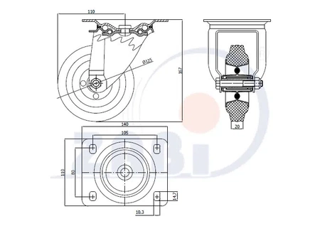 Zabi kovovo-pryžové kolo 125 v otočném pouzdře, symbol 22