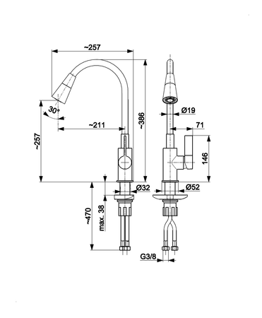 KFA Rumba Duo dřezová armatura s flexibilním výtokem, chrom/černá 6553-925-00