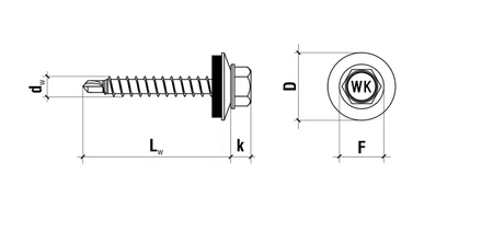 Screw-Met, samořezný šroub s EPDM podložkou pro podélné upevnění plechů s přesahem RAL7024 4,8x19mm WSBP-48019-7024