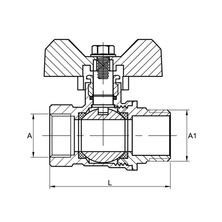 Diamantový kulový ventil Standard 1/2" s WZ sytičem a motýlkem ART.2471-15.WZ.MOT