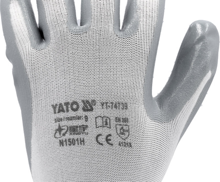 Pracovní rukavice Yato z nylonu a nitrilu, bílé, velikost 9 YT-74739